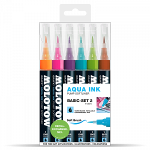 Aqua Ink Pump Softliner 1mm soft brush - Basic-Set 2 - Clear Box