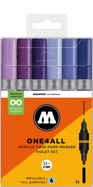 ONE4ALL™ Acrylic Twin 1,5mm/4mm 6x Violet Set-Clear Box